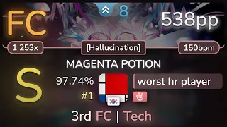 8.0⭐ worst hr player | EmoCosine - MAGENTA POTION [Hallucination] +HR 97.74% | #1 | 538pp FC - osu!