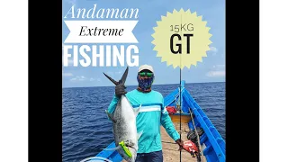 Topwater GT fishing at Andaman Islands || Trolling & Popping || 15 kg Giant Trevally