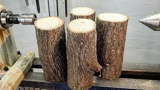 Woodturning Log to flower / mushroom 【職人技】木工旋盤で花/キノコのオブジェを作る