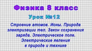 Физика 8 класс (Урок№12 - Строение атомов. Ионы. Природа электризации тел. Электрическое поле.)