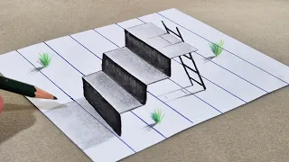 simple 3d drawing on paper for beginners - how to draw 3d stairs
