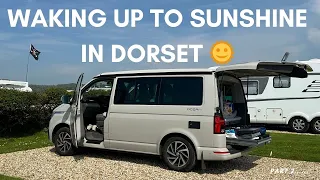 Campervan Dorset sunshine in our VW California Ocean, staying at Highlands End Holiday Park