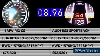 BMW M2 CS 450PS VS AUDI RS3 SPORTBACK 400PS ACCELERATION 0-250KM/H