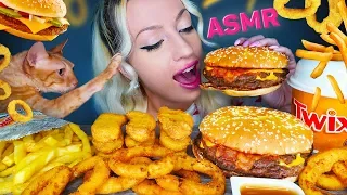 ASMR EATING BURGER KING (CHICKEN NUGGETS, ONION RINGS, WHOPPER, FRENCH FRIES,TWIX ICE CREAM) MUKBANG