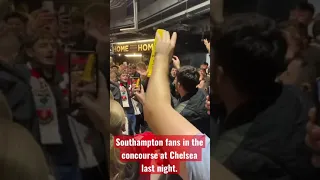 Southampton fans enjoying the concourse at Chelsea last night.