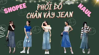 Shopee Haul: Phối đồ với chân váy Jean dài || Xóm Review