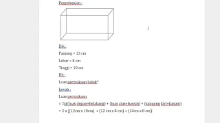 Mencari luas permukaan balok panjang 12cm, lebar 8 cm, tinggi 10 cm kls 7