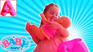 БЕБИ БОРН Кукла  кушает спит гуляет надеваем подгузник BABY BORN