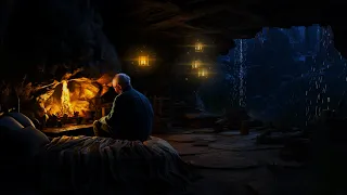 The Sound of Rain & Campfire In Tropical Cave ⛈️ Solution for Insomnia & Release Stresss