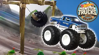Monster Trucks Take on Bigfoot’s Swinging Tire Challenge! 🚗 🔥 | Hot Wheels