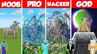 ROLLER COASTER BASE BUILD CHALLENGE - Minecraft Battle: NOOB vs PRO vs HACKER vs GOD / Animation