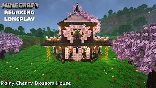 Minecraft Relaxing Longplay - Rainy Cherry Blossom - Cozy Lake House - ( No Commentary ) 1.20