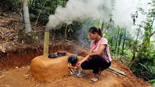 Build a Clay Stove Cooking - At my bamboo house | SOLO BUSHCRAFT