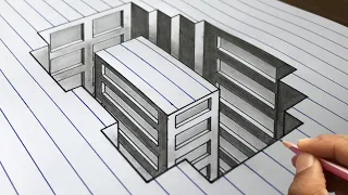 How to Draw a Hole Building on Line Paper  3D Trick Art