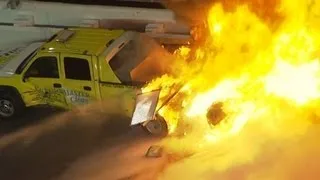Juan Pablo Montoya slams into jet dryer, sets it ablaze