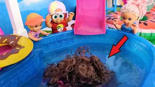 WHOSE HAIR IS THAT IN OUR POOL? Katya and Max funny family funny videos with Darinelka dolls