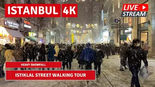 Heavy Snowfall Istanbul Night 2022 13 March Istiklal,Taksim Walking Tour|4k UHD 60fps