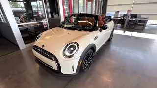 2023 Pepper White Iconic MINI Cooper Convertible with Malt Brown leather!