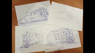 Как нарисовать поезд , рисую ВЛ80, ВЛ10 ручкой быстро Russian trains quick sketch