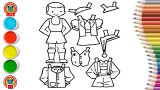 Búp bê giấy tô màu cho bé trai Trang tô màu mới/ Paper Doll Boy and Clothing Coloring Pages for kids