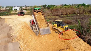 Great team work full video3H Processing Dump truck with Dozer push soil build Road surround Land