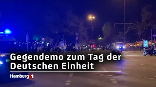 Großes Polizeiaufkommen bei Gegendemo zum Tag der Deutschen Einheit