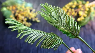 Мимоза из бисера. 🌼 Урок 4 - Листья. Русская техника / Beaded Mimosa. Lesson 4 - Leaves. RU beading