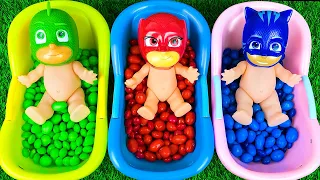 Oddly Satisfying Video | Full of 3 Rainbow BathTubs Candy with M&M's & Magic Slime | Cutting ASMR