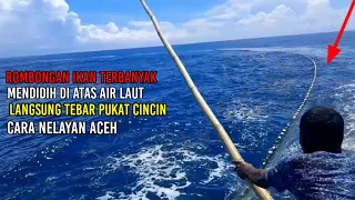 Rombongan Ikan terbanyak mendidih atas Air Laut Langsung Tebar Jaring Pukat Cincin /km.ata droe