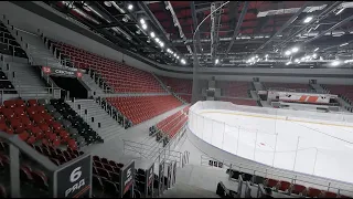 Арена Кузнецких металлургов в Новокузнецке. Мы оборудовали арену спортивными трибунами и креслами.