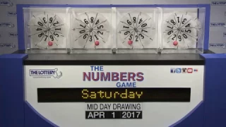 Midday Numbers Game Drawing: Saturday, April 1, 2017