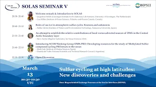 SOLAS Seminar V: Sulfur cycling at high latitudes: New discoveries and challenges