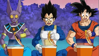 Goku vegeta beerus and whis eats ramen
