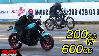 200 vs 600 🔥 Yamaha RX 🆚 Yamaha XJ6 🔥 Drag Races | Motos 12 seg. 6ta Válida piques Barranquilla 2021