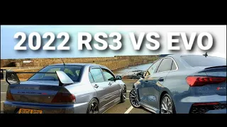 400BHP Saloon Battle! 2022 Audi RS 3 VS 2004  Mitsubishi Evo 8 MR- Colin's Performance Corner