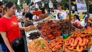 The Best Cambodian street food - Delicious Exotic Foods, Snake, Spider, Fried Crickets @ Phnom Pen