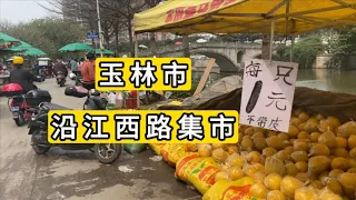 实拍广西玉林市沿江西路集市 鹅肉15元一斤 猪肉11元1斤 柚子1块一个 鲫鱼一条7元 鸡肉14元1斤