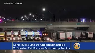 Semi Trucks Line Up Under Bridge To Prevent Suicide