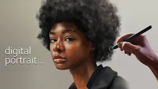 Digital portrait of a young woman / How to paint dark skin tones in Krita