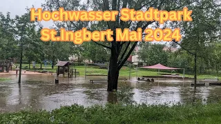 Hochwasser Starkregen Saarland St. Ingbert Stadtpark überflutet Mai 2024