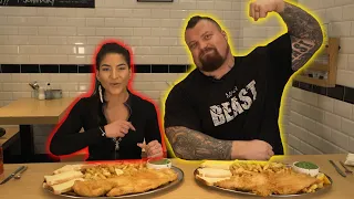 INSANE FISH AND CHIP CHALLENGE l Worlds Strongest Man Vs @LeahShutkever