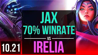 JAX vs IRELIA (TOP) | 70% winrate, KDA 13/2/6, 8 solo kills, Legendary | EUW Master | v10.21