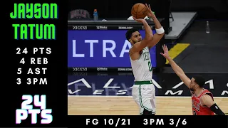 Jayson Tatum 24 PTS, 4 REB, 5 AST, 3 3PM, 1BLK - Celtics vs Bulls - January 25, 2021