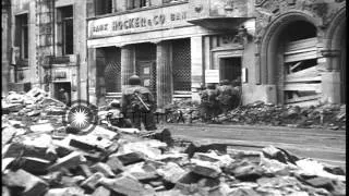 Destroyed buildings and debris on the street in Cologne, Germany. HD Stock Footage