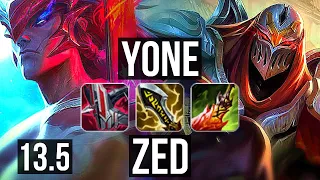 YONE vs ZED (MID) | 9/0/2, 700+ games, Legendary, 1.0M mastery | KR Grandmaster | 13.5