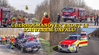 [Mehrere Überholmanöver enden in schwerem Unfall] BMW völlig zerstört | FEUERWEHR & RTH im EINSATZ