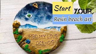 Resin beach art with sand art on canvas /resin beach art tutorial #resin