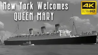 "New York Welcomes QUEEN MARY" | Maiden Voyage 1936 | 4k Up-scaled A.I.