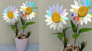 Beautiful Sunflower 🌻 by  Waste CD || waste CD craft idea || Art Ideas