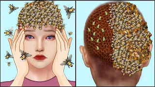 ASMR Animation Remove Maggot & Bee Sting Infected Head | Skin Care Animation | Universe ASMR